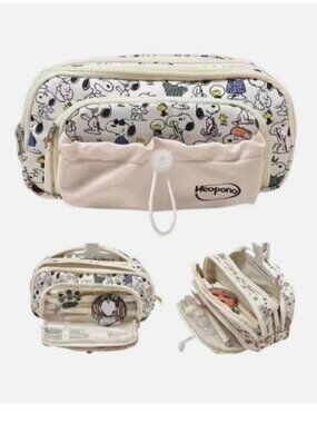 Snoopy Large Multi Pocket Makeup Travel Pouch Wallet Zipper Canvas Organizer Bag
